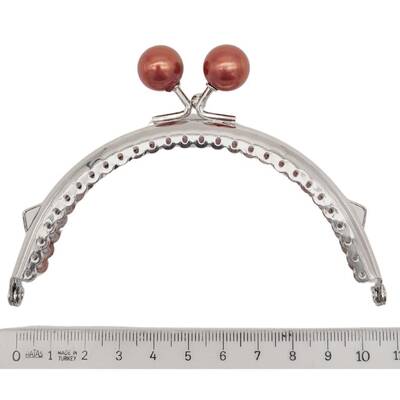 Angel Çanta Aksesuar 10.5 cm Gümüş Metal Koyu Bordo Toplu Oval Cüzdan Klipsi Çanta Bursu Model 2