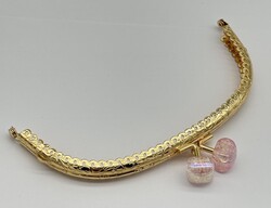 Angel Çanta Aksesuar - Angel Çanta Aksesuar 15.5 cm Light Gold Oval Cüzdan Çanta Klipsi Bursu Açık Pembe