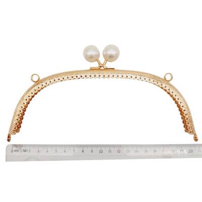 Angel Çanta Aksesuar 20.5 cm İncili Oval Çanta Klipsi Çanta Bursu Light Gold Metalli