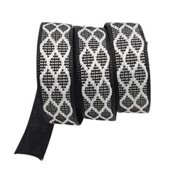 Angel Çanta Aksesuar 3 cm Polyester Kolon Siyah Beyaz Simli 1 Metre - Thumbnail