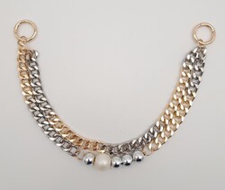 Angel Çanta Aksesuar - Angel Çanta Aksesuar 43 cm İncili Zincirli Çanta Sapı Light Gold Gümüş Metalli