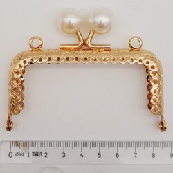 Angel Çanta Aksesuar 8.5 cm İncili Dikdörtgen Cüzdan Çanta Klipsi Bursu Light Gold Metalli - Thumbnail