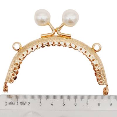 Angel Çanta Aksesuar 8.5 cm İncili Oval Cüzdan Çanta Klipsi Bursu Light Gold Metalli