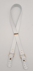 Angel Çanta Aksesuar - Angel Çanta Aksesuar Beyaz Renk Kare İki Model Gerçek Deri Çanta Sapı Light Gold Metalli