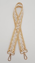 Angel Çanta Aksesuar - Angel Çanta Aksesuar Ledi Hasır Örgü Model Bej Beyaz Çanta Sapı Light Gold Metalli